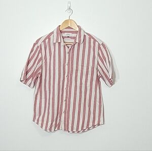 KOAJ Men's Red White Stripes 100% Cotton Button Down Casual Slim Shirt Sz Medium